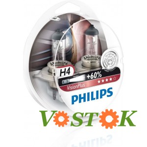 Лампа галогенная H4 12V 60/55W P43t -38 VISIONPLUS+60% (2 шт)