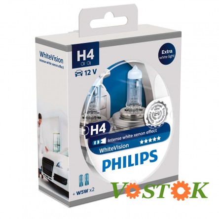 Лампа H4 12V 60/55W P43T-38 WHITE VISION+60% (4300K) H4+2W5W (2 шт.)