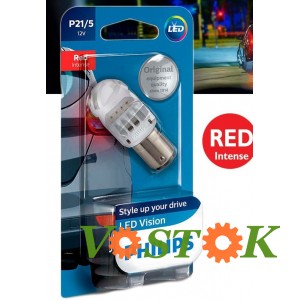 Лампа P21/5W LED RED 12836 12V (блістер 1 шт)