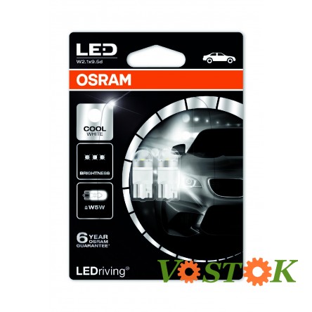 Лампа T10 6000K 12V 1W W2,19,5D LED (блістер, 2 шт)